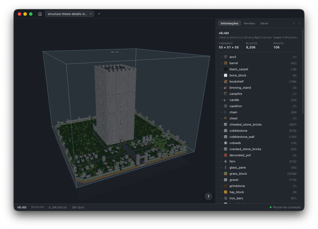 Blockwright — casa de pedra renderizada em 3D